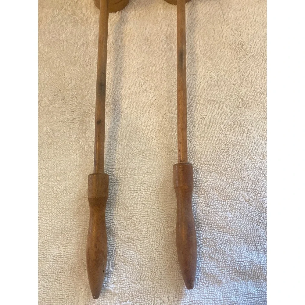 Vintage Long Handle Wooden Mallet Salt and Pepper Shakers Chef Face Set 14 Inch